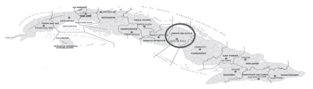 Figura 1. Ubicación de la provincia donde interviene la EFI Ciego de Ávila.