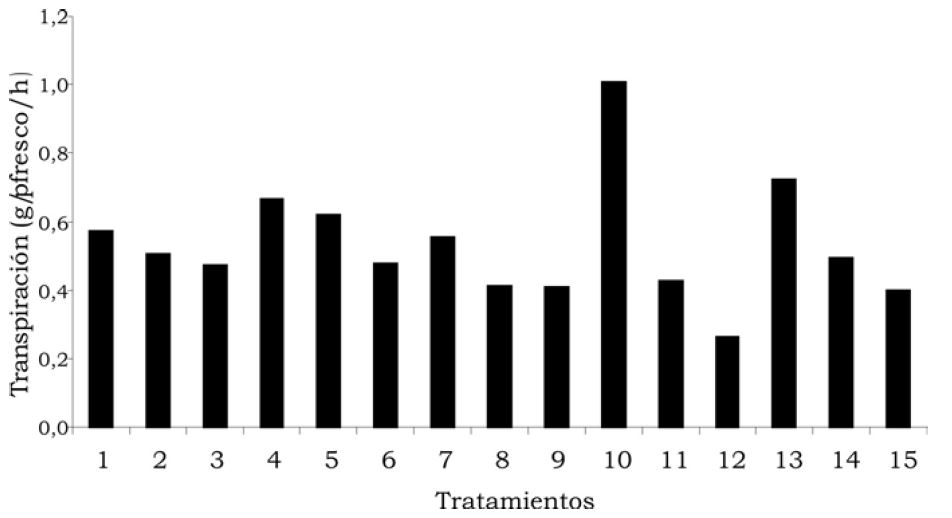 Transpiración cuticular por tratamientos.