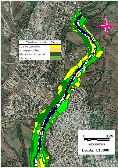 Cartografía digital de un tramo del río Cauto, perteneciente al municipio Palma Soriano, provincia Santiago de Cuba.